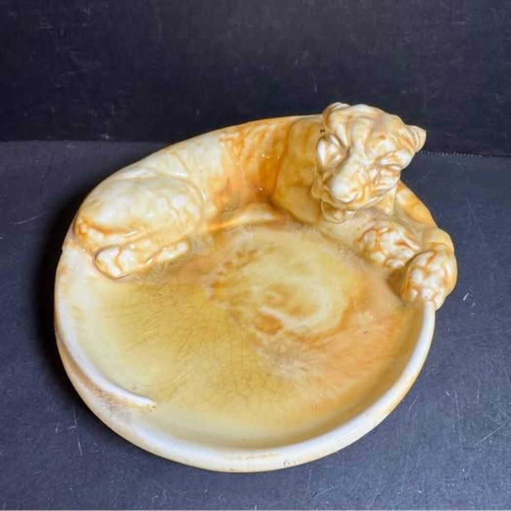 Vintage Art Nouveau 1920 German SOMAG MEISSEN Leopard Trinket Tray [Item 0271]